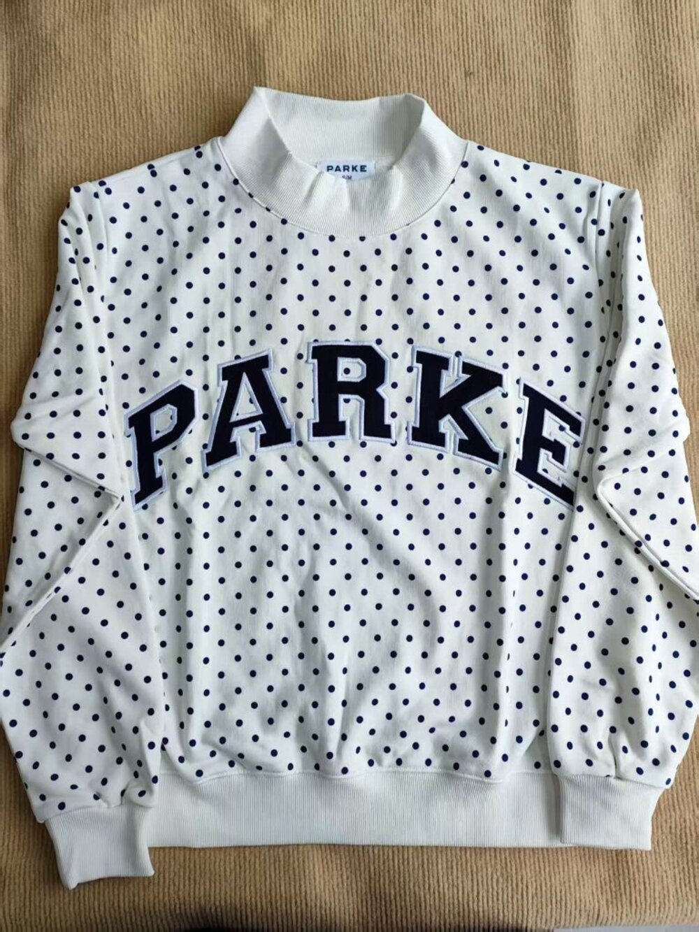 🤍S/M PARKE Polka Dot Varsity Mock Neck Sweatshirt